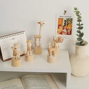 Wholesale Table Accessories Office Items Living Room Animal Art Office Items Cute Wooden Crafts Doll Home Decor