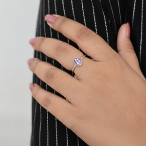 แหวนอเมทิสต์925เงินสเตอร์ลิงขอบรูปไข่6x8มม. ทำด้วยมือเครื่องประดับอัญมณีสีม่วงของขวัญแหวนสำหรับผู้หญิงที่สวยงาม - Product Image 1