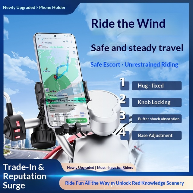 Factory Supply Motorcycle Phone Holder Shock Absorption 360 Rotation One-key Lock Bicycle Mobile Phone Mount Scooter Flexible