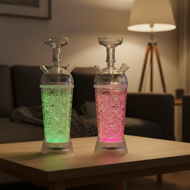 Factory Wholesale Custom Portable Travel Acrylic Mirror Shisha LED Car Hookah Cups Electronic Smoking Mini Hookah 32CM*9.5CM