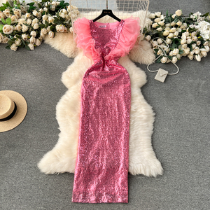 Abito elegante di alta qualità per le donne manica volanti con paillettes di pizzo <span class=keywords><strong>da</strong></span> donna abiti <span class=keywords><strong>da</strong></span> <span class=keywords><strong>sera</strong></span> <span class=keywords><strong>vestiti</strong></span> <span class=keywords><strong>da</strong></span> donna - Product Image 3