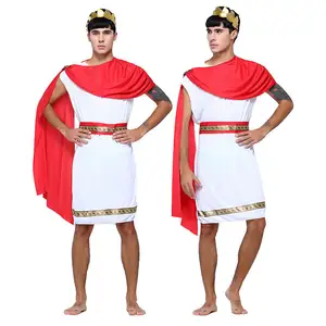 High Quality Halloween Cosplay Party Supplies Ancient Roman Greek Togas Prince Apollo Red Costume Adult Male Clothes Suit