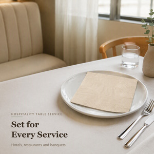 2-Ply Unbleached Bamboo Pulp Custom Printed 4 Fold Bag Style Disposable Embossed Dinner <b>Napkins</b> 33x33 cm - Product Image 3