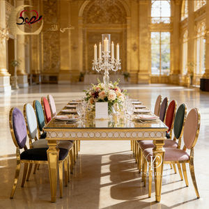 Meubles de banquet pour événements, table rectangulaire dorée en acier inoxydable avec plateau en verre miroir, table de mariage rectangulaire - Product Image 5