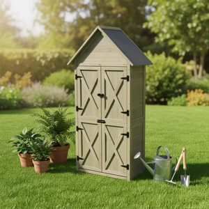 Armoire à <span class=keywords><strong>outils</strong></span> en bois massif JX Outdoor, forme de <span class=keywords><strong>cabane</strong></span>, adaptée aux jardins et aux cours, imperméable et résistante au soleil - Product Image 1
