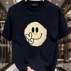 T-shirt da <span class=keywords><strong>uomo</strong></span> Hip Hop Creative Tree Ring Smiley con grafica del simbolo della pace, in cotone, a maniche corte, stile streetwear - Product Image 2
