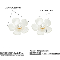 Boucles d'oreilles clous en acier inoxydable plaqué or 18 carats PVD avec fleur et perle pour femme, étanches