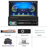 Radio para Auto Podofo con Carplay, Estéreo para Auto con Pantalla Táctil Retráctil de 7 Pulgadas, Autoestéreo con Bluetooth, FM, Entrada Auxiliar, USB, Compatible con Cámara AHD