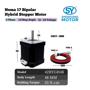 12V Nema 17 42x42x48 55 N.cm lưỡng cực 4 dẫn 500mm dây 42bygh4801 lai động cơ bước - Product Image 2
