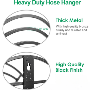 Support <span class=keywords><strong>tubulaire</strong></span> pour tuyau d'extérieur simple et robuste Support mural pour tuyau en métal noir Support de rangement pour tuyau Cintre pour jardin et cour - Product Image 3