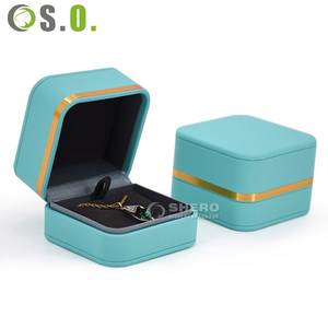 Boîtes en cuir PU bleu personnalisées de qualité supérieure pour collier, bracelet, bague, boucles d'oreilles, boîte à bijoux avec bordure dorée - Product Image 4