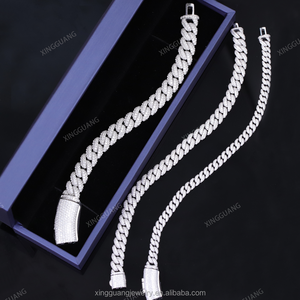 Chaînes cubaines incurvées XG Moissanite en argent 925 plaqué or véritable, serties de Moissanite VVS, colliers pour hommes - Product Image 1