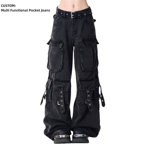 Proveedor de Moda: Pantalones Cargo Vaqueros Holgados para Mujer, con Múltiples Bolsillos, Estilo Urbano, Cintura Alta, Pierna Ancha, TKAN859 - Product Image 1