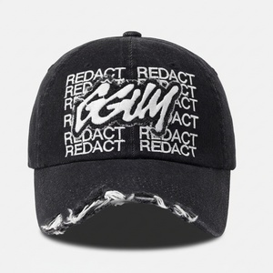 Gorra de Béisbol de 6 Paneles, Estilo Dad Hat, de Mezclilla Negra Desgastada, Lavada, de Alta Calidad, Personalizada al por Mayor - Product Image 1