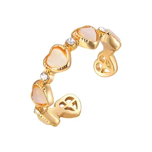 Gold Color Open Finger Bands Ring Party Gifts Jewelry Plated Trendy Mould Making Vnox Alloy Love Heart Metal For Women 18K