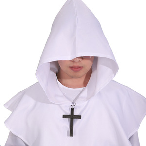 Disfraz de monje blanco con capucha y cruz, traje de cosplay unisex para adultos, vestido largo de manga larga de fibra de poliéster para Halloween - Product Image 3