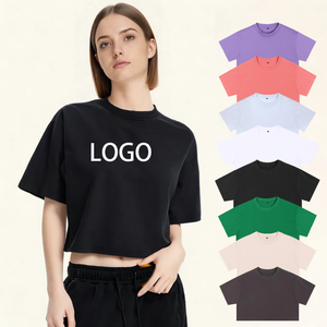 T-shirt Crop Top 210 GSM <span class=keywords><strong>en</strong></span> <span class=keywords><strong>Coton</strong></span> Pur avec Logo Personnalisé – T-shirt <span class=keywords><strong>Femme</strong></span> Imprimé Coupe Courte et Ample pour le Fitness - Product Image 1