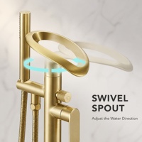 Robinet de baignoire autoportant avec bec cascade, finition or brossé, douche à main en laiton, 2 trous, couleur personnalisée pour salle de bain d'hôtel