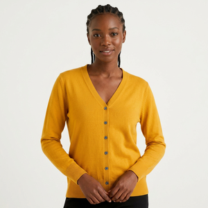 Cardigan en laine tricotée vert à col en V pour femme, boutonné, style vintage, décontracté, coupe ample, en coton, à manches longues, pour l'automne - Product Image 2