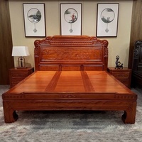 Lit double king size en bois massif sculpté de style chinois classique, 1,8 m x 1,5 m