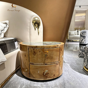 Luxurious Royal French European Style <b>Bedroom</b> Set Real Leather Gold Leaf Burl Wood Headboard Bed Furniture - Product Image 4