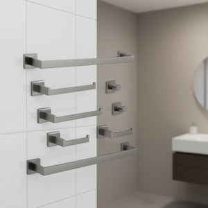 Set di Accessori per Bagno in Acciaio Inox, Design Minimalista da Parete, 8 Pezzi - Product Image 2