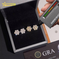 Expédition depuis l'entrepôt américain en 24h : Boucles d'oreilles clous en moissanite en grappe, style Iced Out, couleur VVS D, testées positivement au testeur de diamant, en argent 925, bijoux Hip Hop