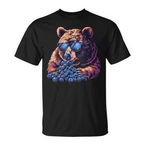 T-shirt con occhiali da sole Blueberry Bear e design con ritratto di frutta per uomo e donna - Product Image 1