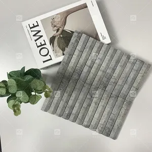 Gray Color Long Strip Marble Flute Mosaic Convex Shape Matte Surface Floor Mosaic Decorate Bathroom Kitchen Backsplash