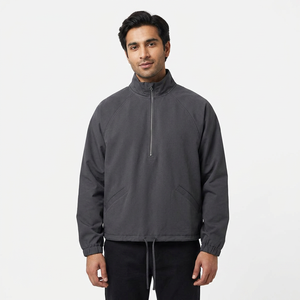 Newest Drawstring bottom <b>Half</b> <b>zip</b> cropped hoodies <b>jacket</b> boxy fit polyester hoodies - Product Image 1
