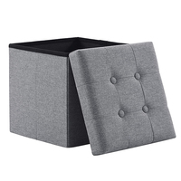Boîtes de rangement de tabouret pouf pliant en tissu de lin carré moderne de bonne qualité avec couvercle en bois