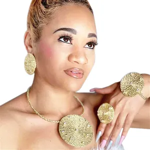 Zhuerrui Italian Gold Designs Jewellery Set African Necklace Bangles Jewelry Sets 24k Gold Copper Women Jewelry Set H20003