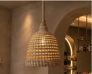 Natural Woven Rattan Pendant <b>Light</b> Bell Shape Hanging <b>Ceiling</b> Lamp for Cafe Restaurant Living Room Bedroom - Product Image 3