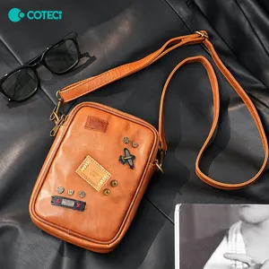 COTECi पंक बैज छोटा क्रॉस मोबाइल फोन बैग रेट्रो पीयू जिपर कैजुअल क्रॉसबॉडी चेस्ट शोल्डर बैग पुरुषों महिलाओं के लिए मैसेंजर बैग