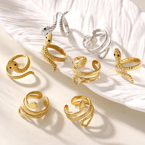 Bague ouverte serpent en acier inoxydable Enigma, style européen et américain, pour femme, bijou de main électroplaqué, fabriqué à Dongguan - Product Image 1