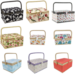 Grand panier à couture en tissu carré D&D avec double couvercle, boîte à couture tissée à la main, organisateur, boîte à travaux d'aiguille florale, cadeau de loisir, vente en gros - Product Image 4