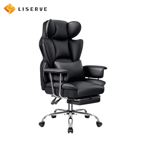Chaise de bureau ergonomique moderne, grande et haute, avec dossier haut, chaise de jeu blanche, <span class=keywords><strong>repose</strong></span>-pieds inclinable, cadre métallique, accoudoirs fixes - Product Image 3