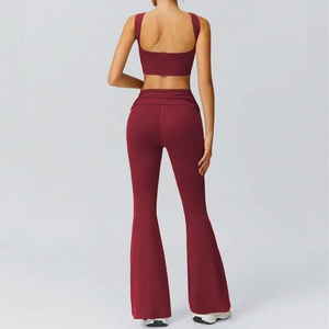 Ensemble de yoga deux pièces pour femmes : Gilet de fitness Pilates européen et américain et pantalon long évasé uni - Product Image 3