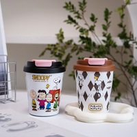 Gobelet isotherme portable réutilisable en acier inoxydable 316 de 250 ml avec impression personnage Snoopy et couvercle à paille rabattable