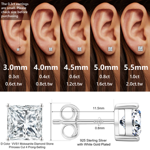 Boucles <span class=keywords><strong>d</strong></span>'oreilles Princess Moissanite en or blanc 14 carats vermeil, argent sterling 925, bijoux pour hommes et femmes, diamants de laboratoire VVS1, clous <span class=keywords><strong>d</strong></span>'oreilles - Product Image 3