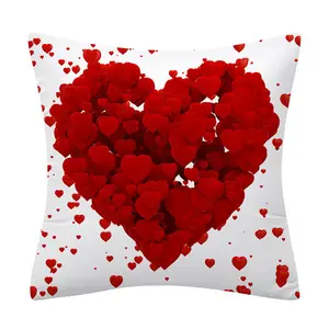 Hot Sell Red Heart Pillow Case 45*45cm Valentines Day Pillow Covers Polyester Peach Skin Customised Cushion Cover