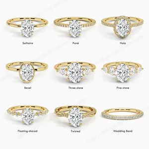 Abiding Gold Rings Jewelry Women Gold Lab Grown Diamond Ring Oval Shape Moissanite Eternity 10K 14K 18K Gold Diamond Ring