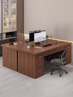 Ensemble de bureaux doubles avec chaises, design minimaliste moderne, poste de travail informatique face à face, tiroirs, bureau de direction en bois mural