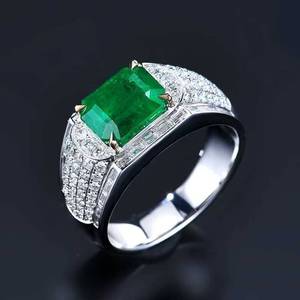 Zambian Emerald <b>Cocktail</b> <b>Ring</b>,18K <b>Gold</b> 2.96ct Octagon Natural Emerald Inlaid 110 Pcs White Diamonds Anniversary Gem <b>Ring</b> - Product Image 4