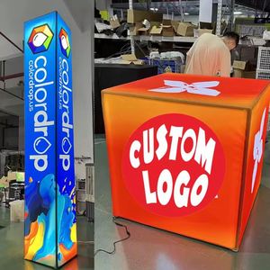 Expositor de pie personalizado, reutilizable, portátil, de tela tensada, tipo torre, con retroiluminación de aluminio, para publicidad en ferias comerciales, con caja de luz LED. - Product Image 1