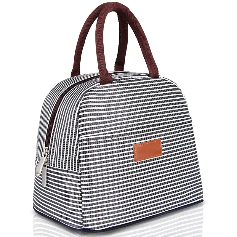 600d Oxford Stripe Cooler อาหาร Picnic กล่องอาหารกลางวันกระเป๋าสุภาพสตรีกระเป๋าอาหารกลางวันฉนวนสำหรับเด็ก