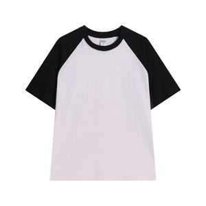 <span class=keywords><strong>Camiseta</strong></span> de manga corta de trapo de algodón pesado de 240g para hombre y mujer, cuello redondo de Color de contraste Retro, Media manga sólida - Product Image 1