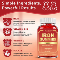 Rosebest Gummies au fer 65 mg certifiés GMP, saveur fraise, végétaliens, pour enfants et adultes, avec complexe B et vitamine C