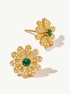 S925 Sterling Silver Lab-Grown <b>Emerald</b> Flower Shape Classic <b>Stud</b> <b>Earrings</b> for Party Occasions by ISTONE GEMS - Product Image 4