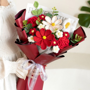 Toque real Flor Artificial Crochet Bouquet Handmade Fios De Malha Flores Presente para Decoração Romântica e Cotidiana - Product Image 3